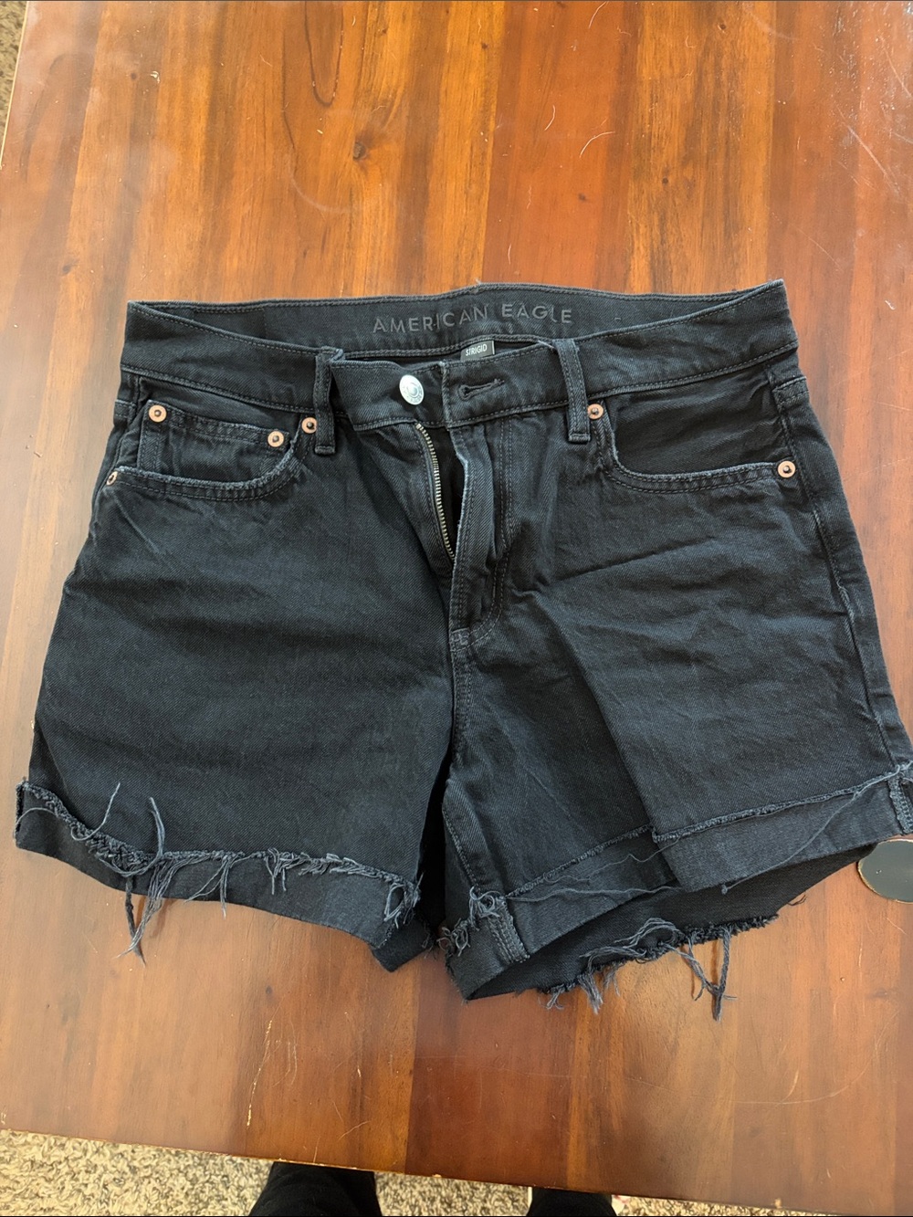 American Eagle Outfitters Washed Black Frayed Hem Denim Shorts
